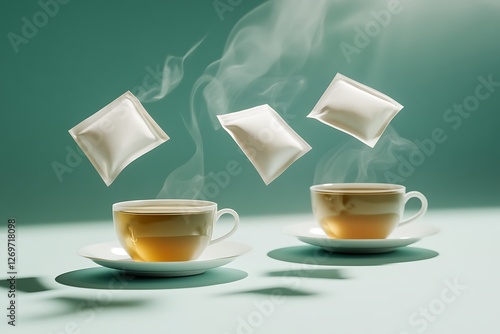 Delicate Tea Time: Aromatic Tea Bags and Warm Cup