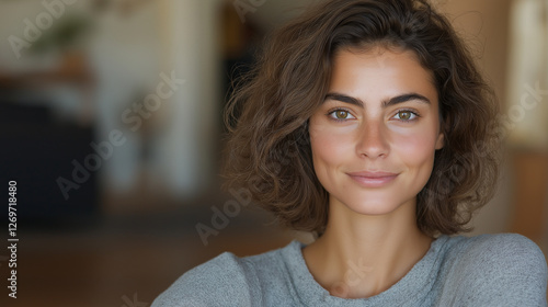 Free Download A woman with brown hair and a tan complexion is smiling at the camera - GFXLoad