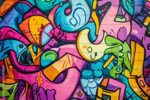 Vibrant abstract street art on brick wall. Neural network AI generated