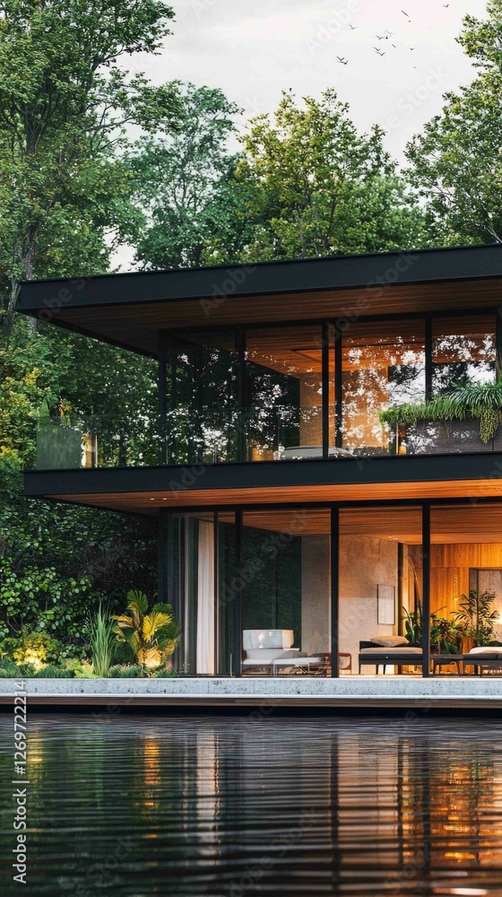 Modern Lakeside Home with Large Deck in Serene Natural Setting Modern Lakeside Home with Large Deck in Serene Natural Setting