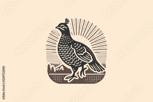 Vintage engraved pheasant or partridge illustration in nature. vector logo. emblem