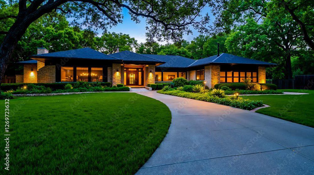 A driveway leading to a home at night in a residential neighborhood A driveway leading to a home at night in a residential neighborhood