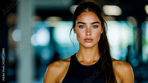 A woman in a black tank top standing in a gym Free Download A woman in a black tank top standing in a gym - GFXLoad