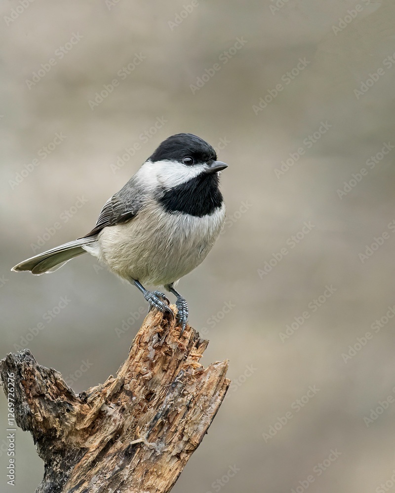 Carolina Chickadee on Wooden Stump Carolina Chickadee on Wooden Stump