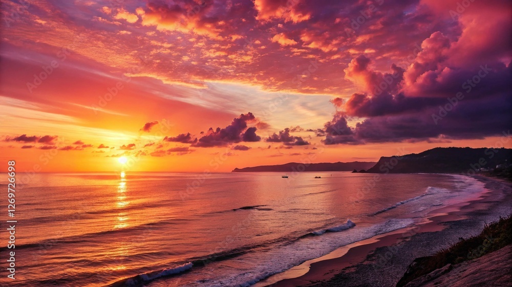 Fototapeta premium A vibrant sunset over the ocean.