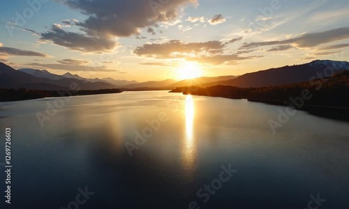 Wallpaper Mural Mountain lake sunset reflection serene landscape Torontodigital.ca