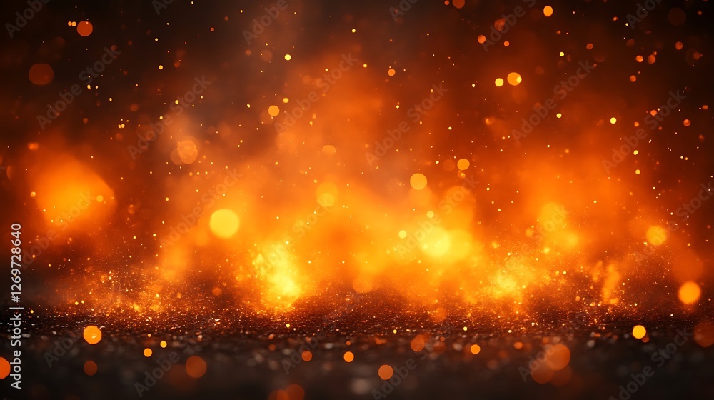 Naklejka premium Blazing Inferno, Abstract fiery scene with bokeh lights and vibrant embers