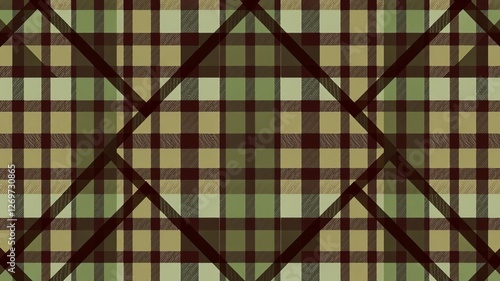 Maroon and beige plaid pattern with a spiral motif in the middle, fashion, symmetrical, checkered