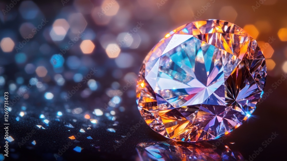 Brilliant cut diamond shimmering with multiple colors and light Brilliant cut diamond shimmering with multiple colors and light