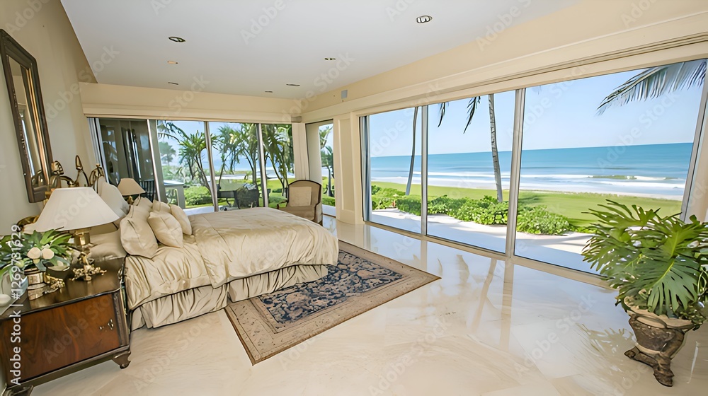 Naklejka premium Luxurious ocean view bedroom