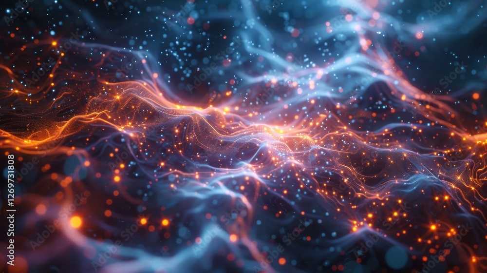 Abstract Colorful Light Waves and Digital Particles in a Cosmic Style Background for Science and Technology Concepts Abstract Colorful Light Waves and Digital Particles in a Cosmic Style Background for Science and Technology Concepts