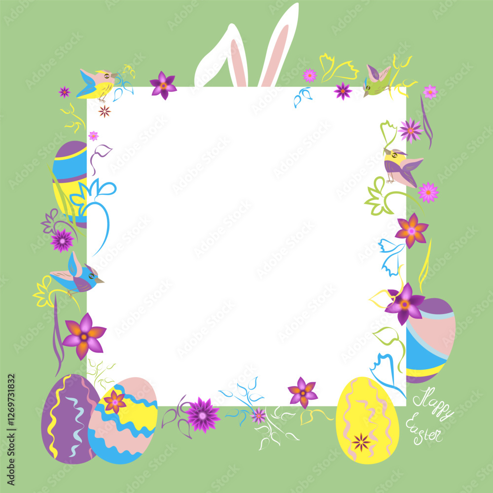 Easter greeting card with Easter bunnies and Easter eggs Easter greeting card with Easter bunnies and Easter eggs