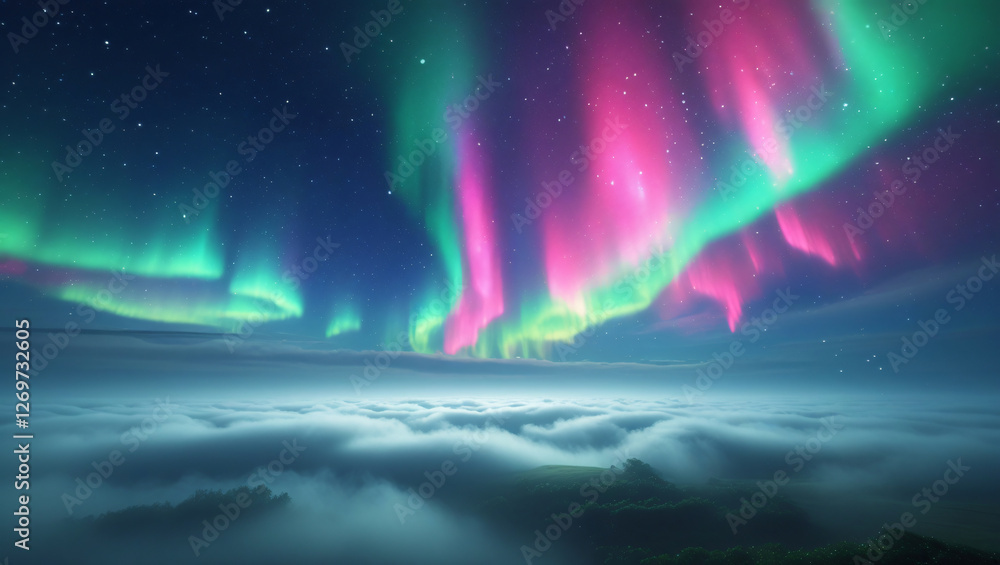Fototapeta premium A whimsical night sky with night aurora background 