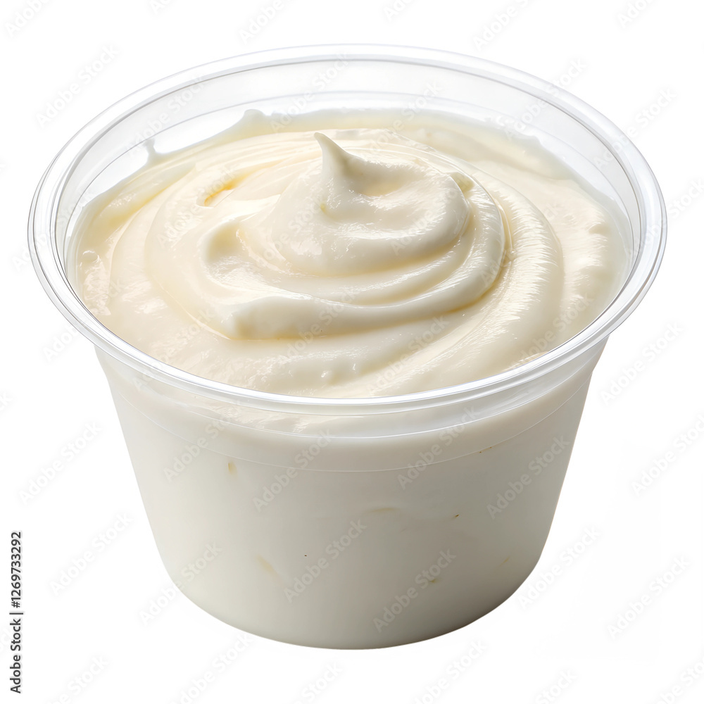 A cup of Greek yogurt, isolated on a white background A cup of Greek yogurt, isolated on a white background