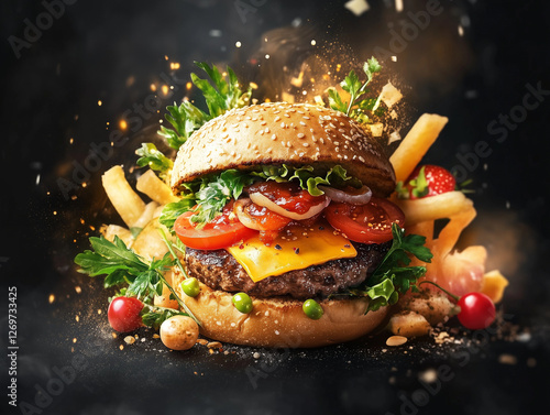 hamburger on a black background