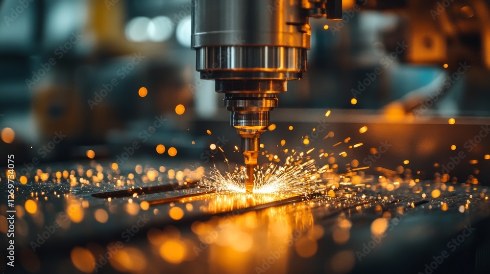 An industrial milling machine with cutting-edge technology, generating metal components of high precision An industrial milling machine with cutting-edge technology, generating metal components of high precision