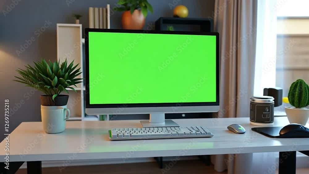 Green screen desktop home office mockup Green screen desktop home office mockup