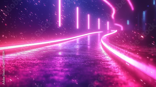 Wallpaper Mural Neon pathway, futuristic corridor,  pink and purple light,  water droplets Torontodigital.ca