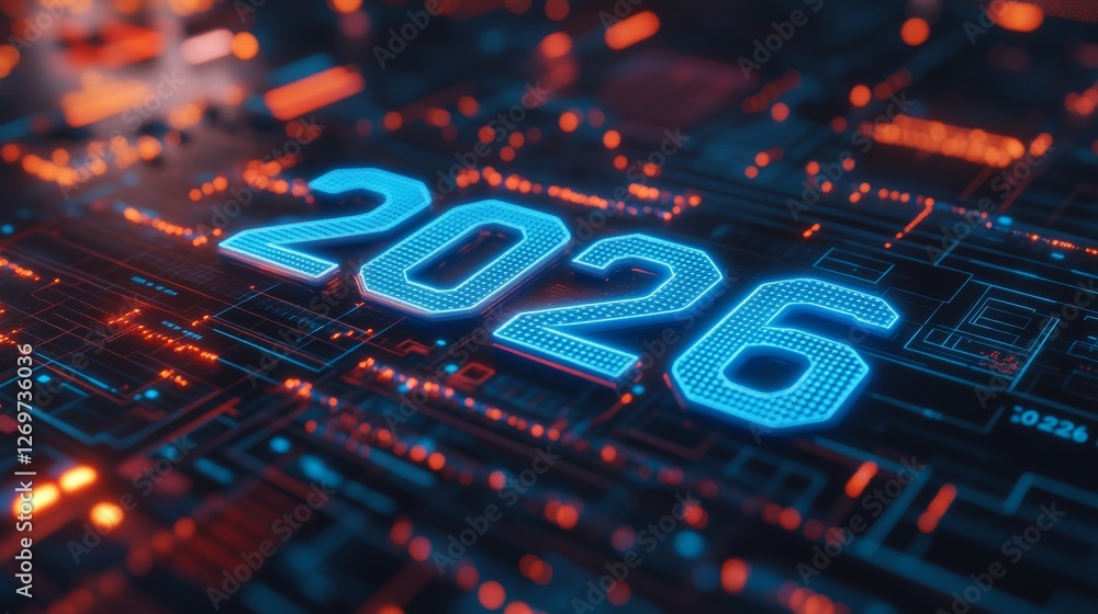 The 2026 New Year design is sleek and stylish, incorporating bold neon typography, high-tech visuals, and futuristic themes that symbolize progress, innovation, and future business The 2026 New Year design is sleek and stylish, incorporating bold neon typography, high-tech visuals, and futuristic themes that symbolize progress, innovation, and future business