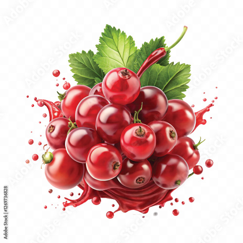 Realistic Detailed 3d Red Currant Berries with Splash Juice isolated on white background.