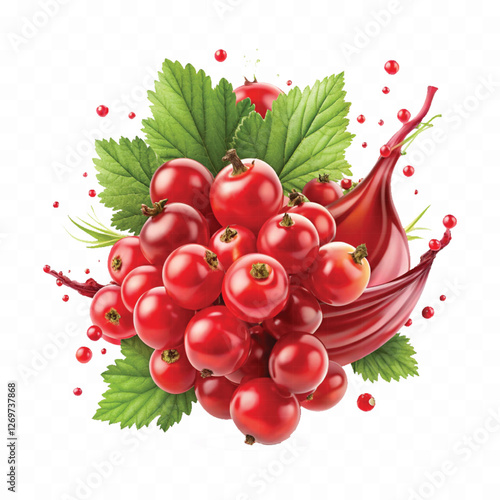 Realistic Detailed 3d Red Currant Berries with Splash Juice isolated on white background.