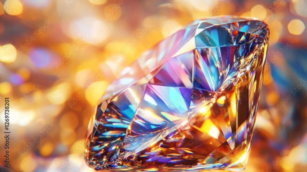 Close up shot of a shimmering multi faceted diamond