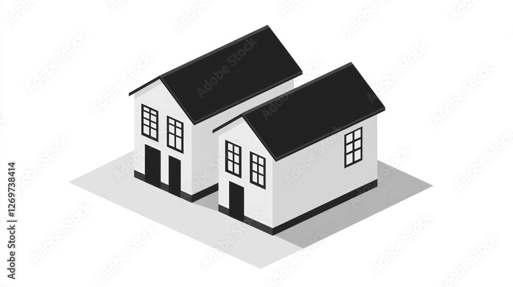 Isometric view of two houses; real estate illustration Isometric view of two houses; real estate illustration