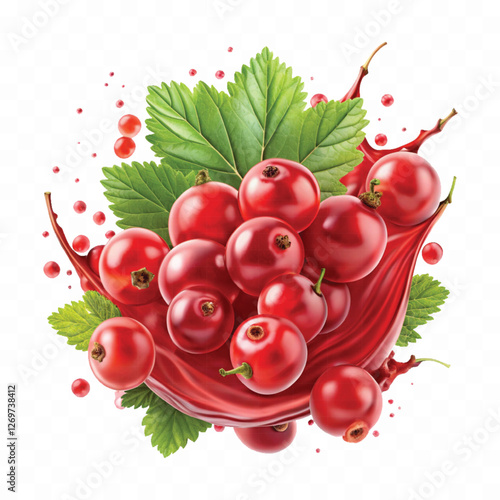 Realistic Detailed 3d Red Currant Berries with Splash Juice isolated on white background.