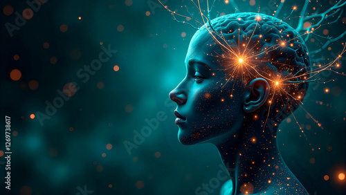 A complex, abstract composition featuring interconnected neurons, swirling colors, and undulating patterns.