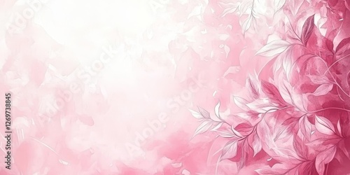 Romantic Blush Pink Watercolor Background, Delicate Line Art, Wildflowers and Soft Shadows