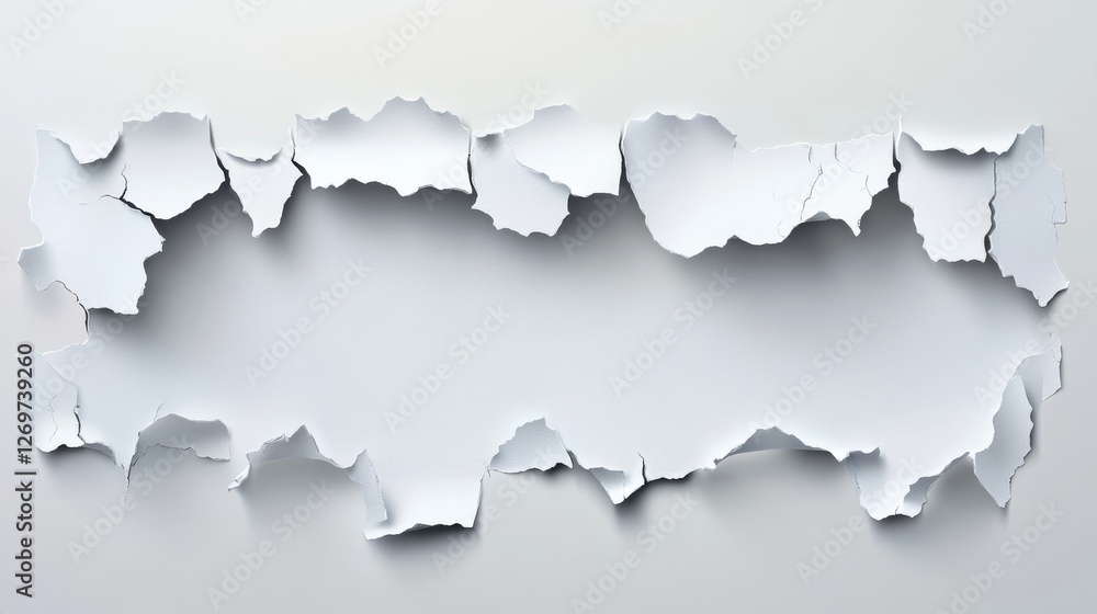 An artistic composition displaying white paper strips with rugged, jagged edges on a clean black background, showcasing textures and materials for modern design applications An artistic composition displaying white paper strips with rugged, jagged edges on a clean black background, showcasing textures and materials for modern design applications