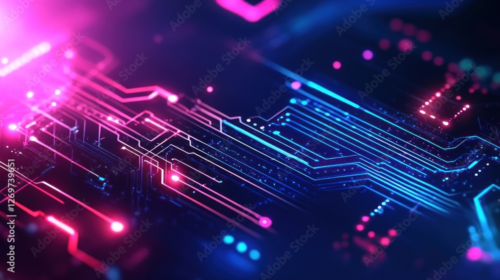 Abstract representation of electronic circuit board with neon lights Abstract representation of electronic circuit board with neon lights