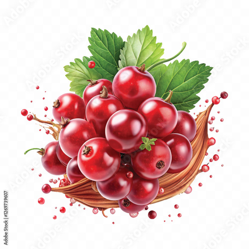 Realistic Detailed 3d Red Currant Berries with Splash Juice isolated on white background.