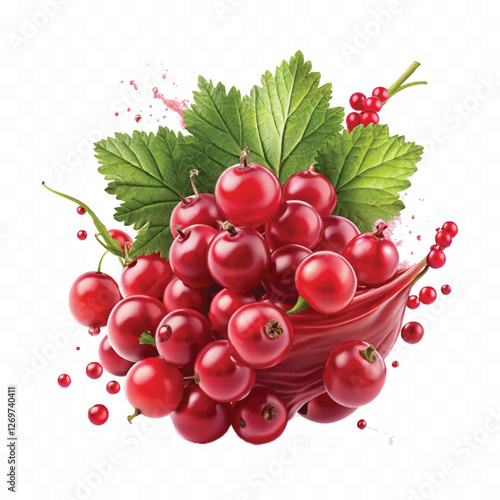 Realistic Detailed 3d Red Currant Berries with Splash Juice isolated on white background.