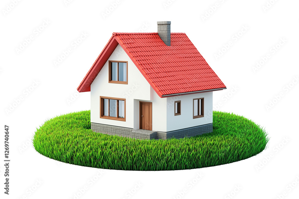 a small house with a red roof and green grass isolated on a transparent background a small house with a red roof and green grass isolated on a transparent background