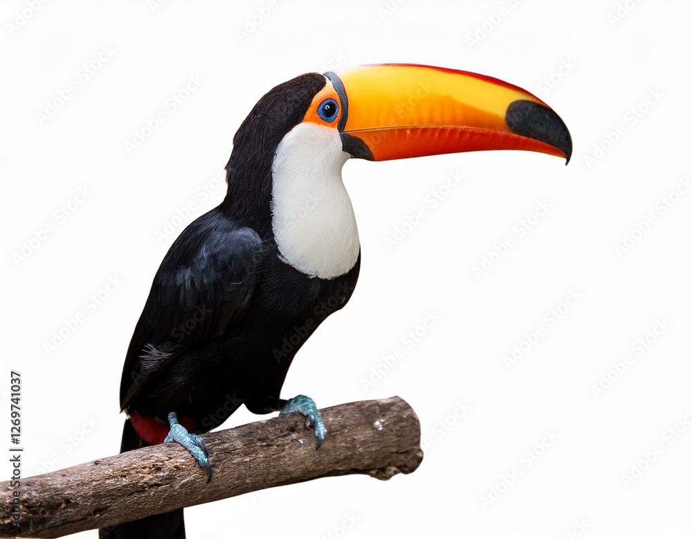 Fototapeta premium the toucan toco sitting on a branch isolated on white