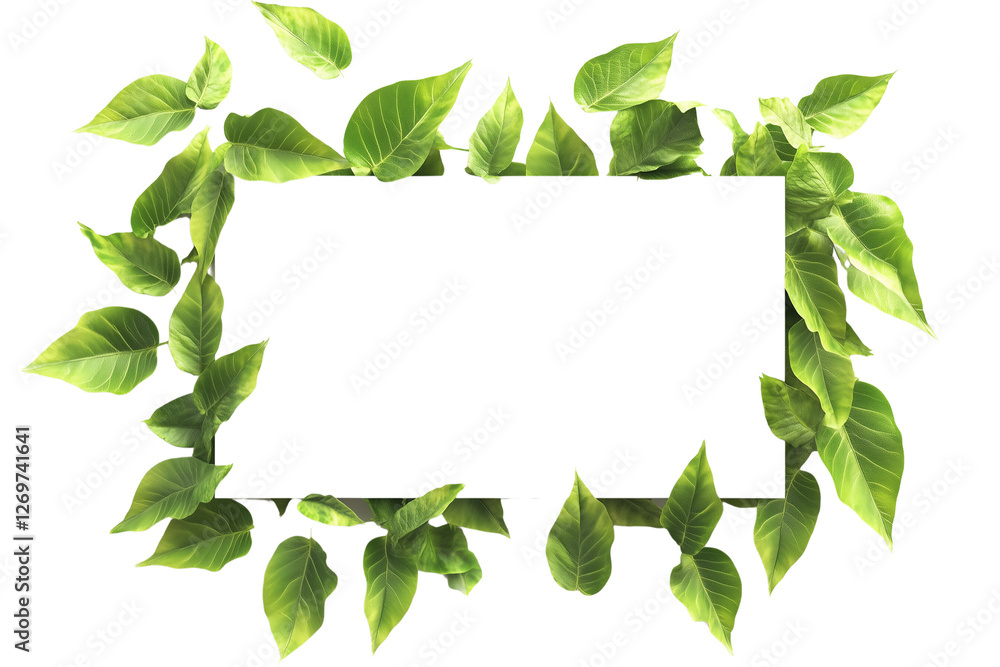 a green leaf frame with a blank signboard isolated on a transparent background a green leaf frame with a blank signboard isolated on a transparent background