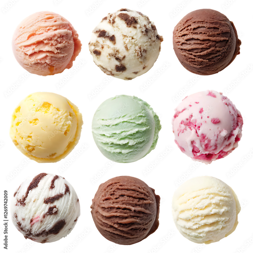 set of ice cream balls isolated on white background.PNG set of ice cream balls isolated on white background.PNG