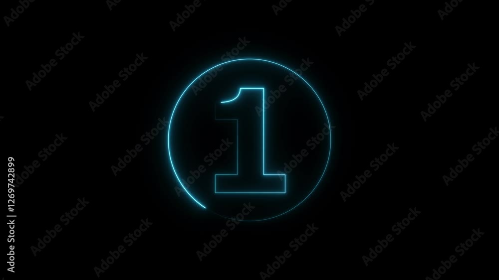 A circle with a medium cyan neon icon on a black background and the text 1 in the middle of it A circle with a medium cyan neon icon on a black background and the text 1 in the middle of it