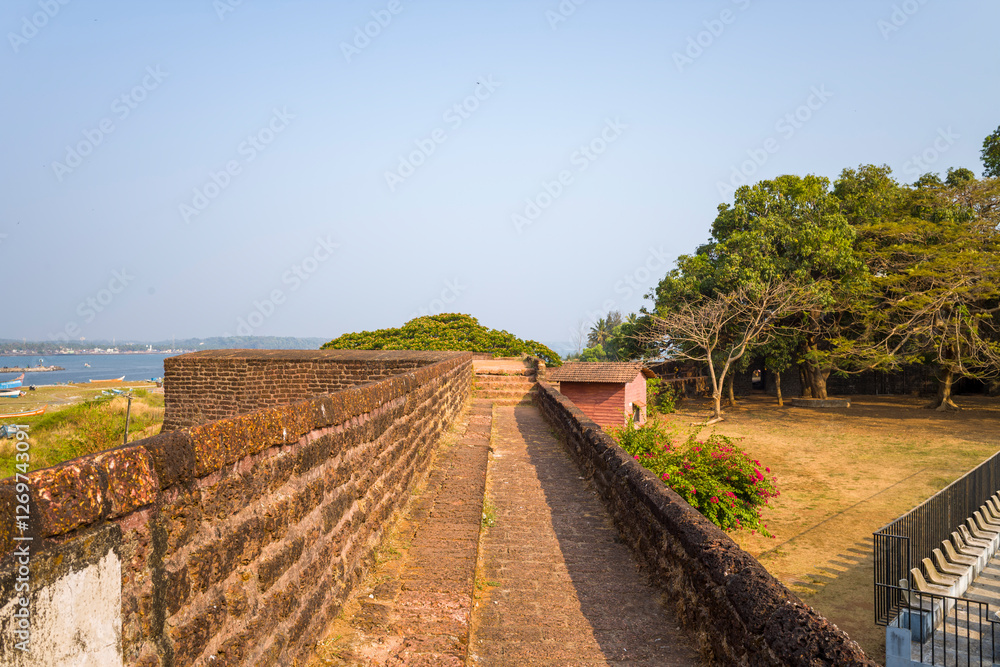 Fortifications above the ocean at Kannur in Asia, India, Kerala, Kannur, in summer, on a sunny day. Fortifications above the ocean at Kannur in Asia, India, Kerala, Kannur, in summer, on a sunny day.