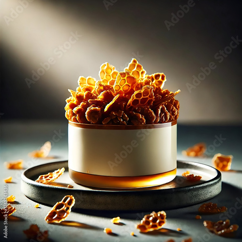 Honeycomb and walnuts in a pretty bowl.  