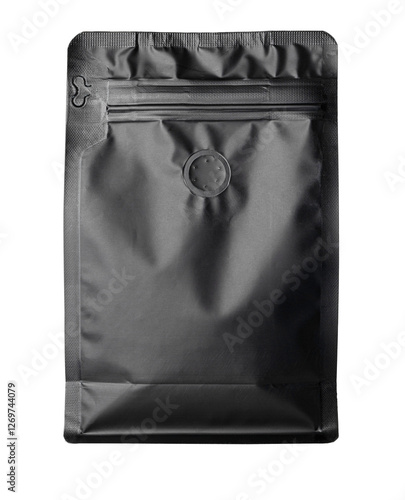 Gray doypack packaging with zipper and degassing valve standing up