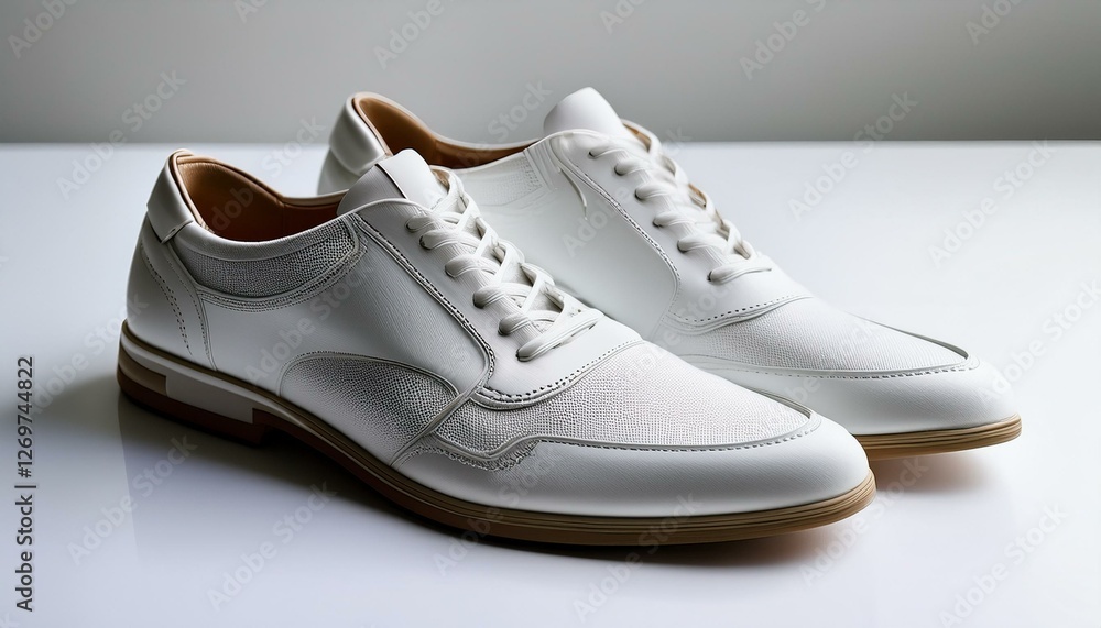 close up of a pair of stylish white shoes positioned on a clean white background highlighting the design and details of the white shoes for a minimalist look perfect for fashion related themes close up of a pair of stylish white shoes positioned on a clean white background highlighting the design and details of the white shoes for a minimalist look perfect for fashion related themes
