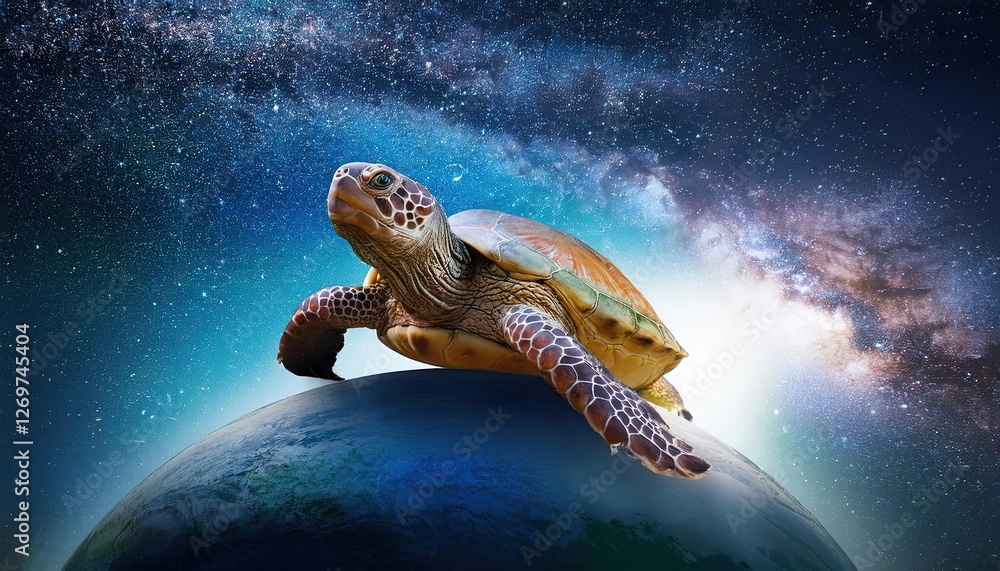 Turtle Gliding Through the Cosmic Ocean of Astral Space Under a Starry Sky Turtle Gliding Through the Cosmic Ocean of Astral Space Under a Starry Sky