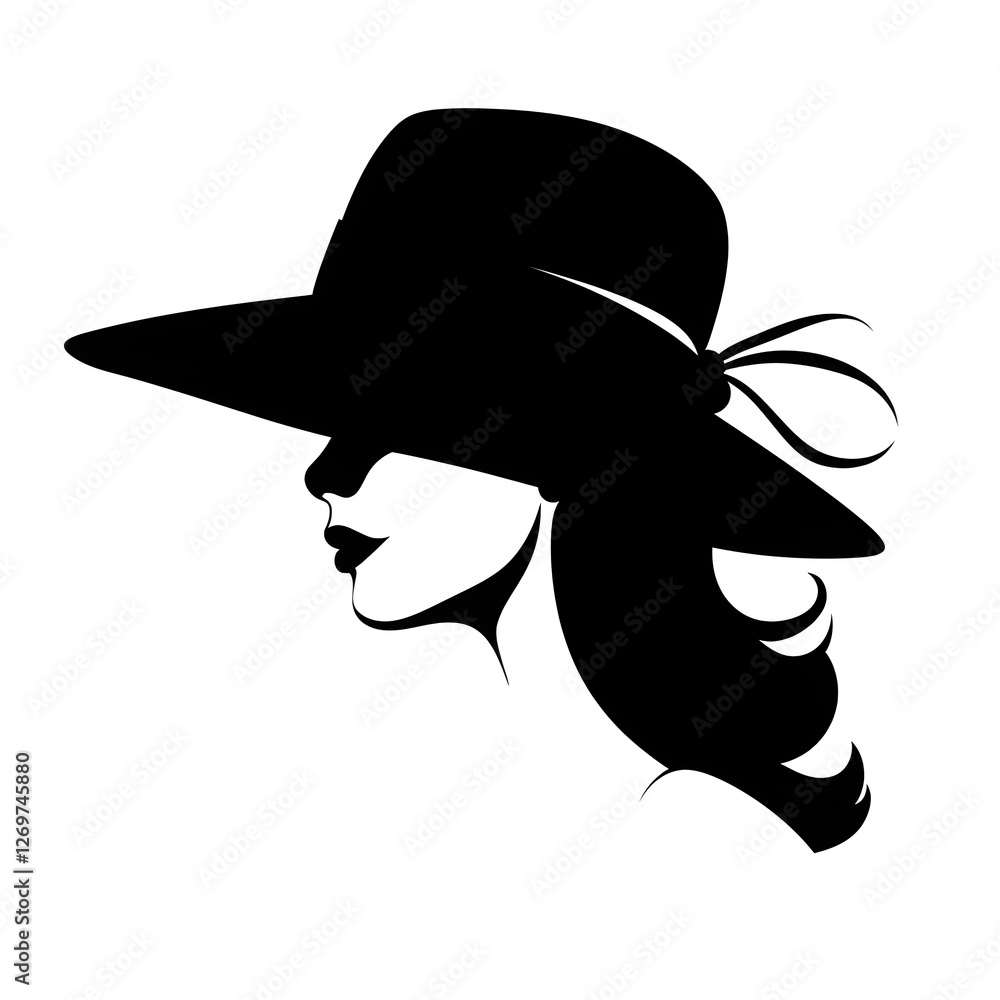 silhouette of woman head in profile with hat, vector, isolated, logo style silhouette of woman head in profile with hat, vector, isolated, logo style
