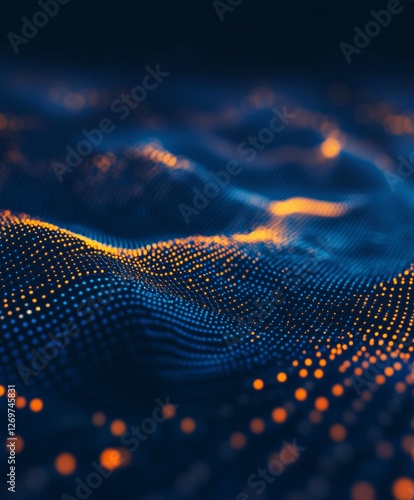Wallpaper Mural Abstract digital waveform with glowing orange dots in a dark blue matrix Torontodigital.ca
