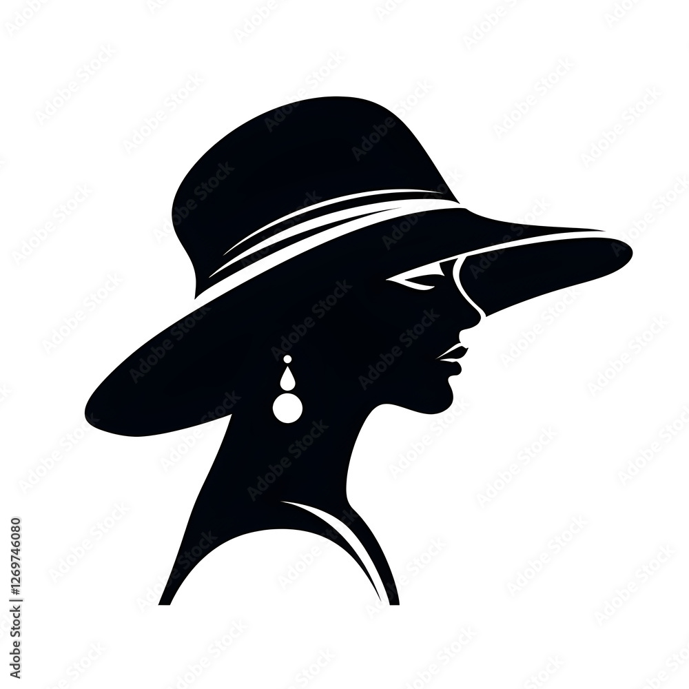 silhouette of woman head in profile with hat, vector, isolated, logo style silhouette of woman head in profile with hat, vector, isolated, logo style