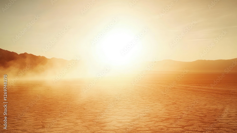 Naklejka premium Dusty Desert Landscape Under a Bright Sun