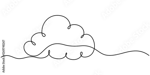 Cloud one line drawing, Cloud in the sky single line vector illustration. cloud continuous one line drawing, Continuous one single minimal line drawing cloud, Cloud one line drawing, Cloud in the sky 