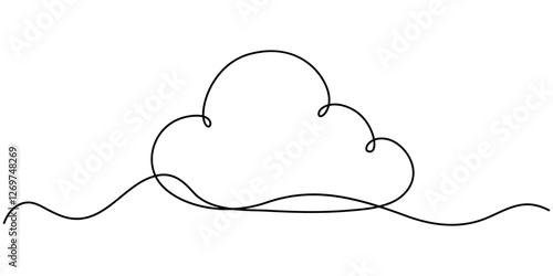 Cloud one line drawing, Cloud in the sky single line vector illustration. cloud continuous one line drawing, Continuous one single minimal line drawing cloud, Cloud one line drawing, Cloud in the sky 